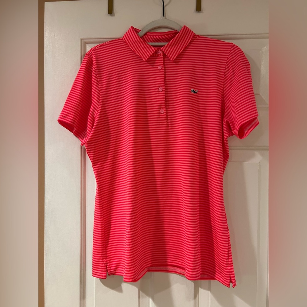 Vineyard Vines Women's Striped Polo Shirt - coral, sz M